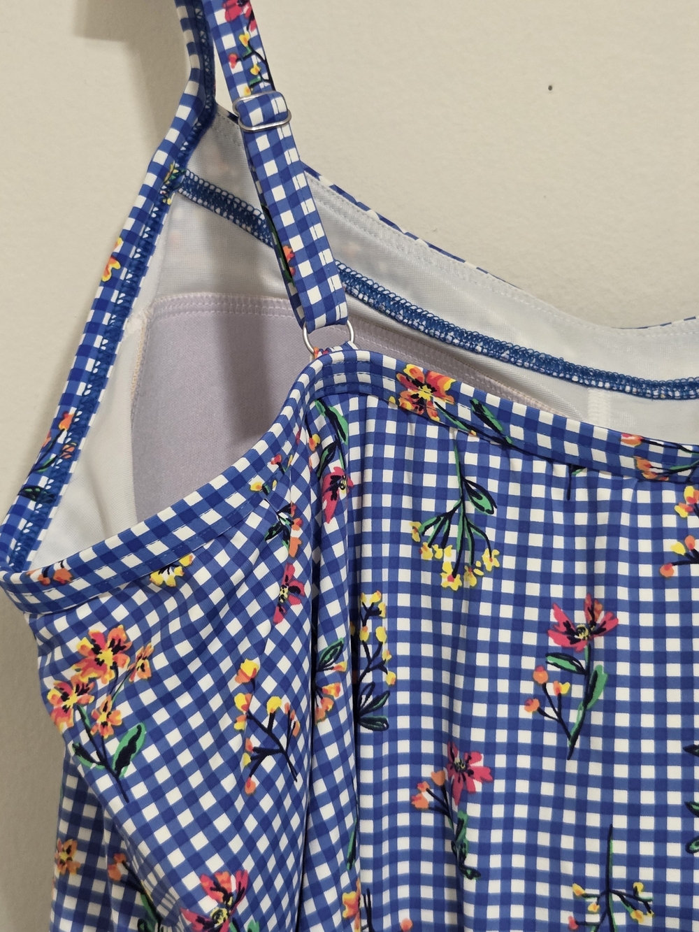 Lands' End Blouson Tankini -  Electric Blue Botanical Check - Picture 12 of 16